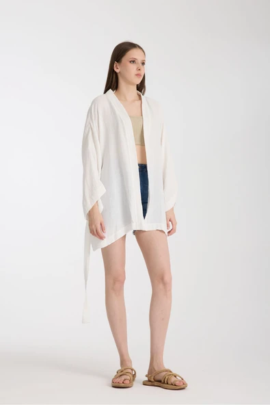 MoveBeach İki Katlı Müslin kumaş Kimono pareo kısa boy - 2