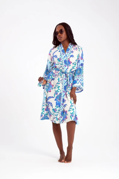 MoveBeach Desenli kaftan kimono & pareo kısa boy