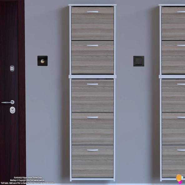 Modilayn VERVE Asma Kapı Önü 52x194x26 cm 5 Düşer Kapak 10 Göz Bölmeli Ayakkabılık - 4