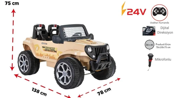 PİLSAN AKÜLÜ ARABA 24 V SAFARİ KUMANDALI 4X4 - Resim 3