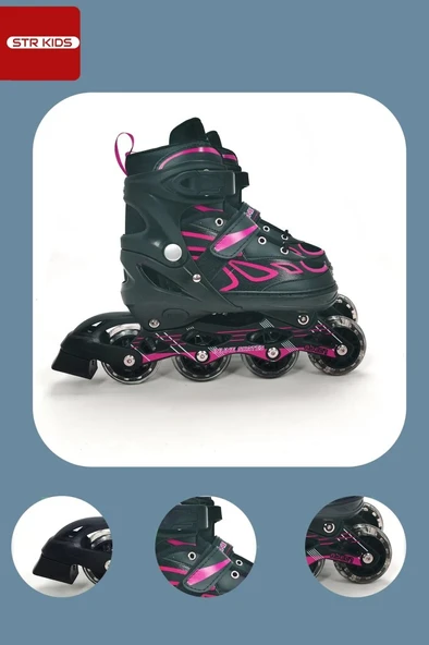 Pembe Silikon Tekerli Ayarlanabilir Işıklı Paten S 31-34 HP7128