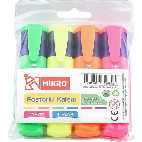 MİKRO FOSFORLU KALEM 4 LÜ 4 RENK MK-701SET