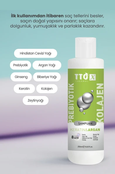 TTO-X Prebiyotik & Kolajen Keratin ve Argan 250ml  ( Cocamidopropyl,Butyrospermum,Niacinamide,) - 4