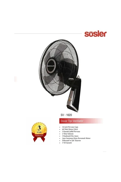 Süsler Duvar Tipi Vantilatör SV-1620