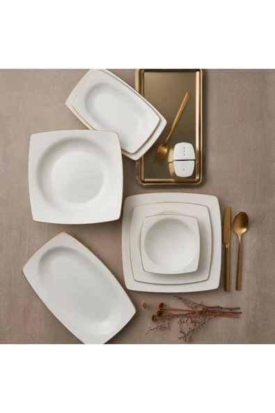 Caroline 54 Parça 12 Kişilik Kare Yemek Takımı Altın Yaldız 20 - 2