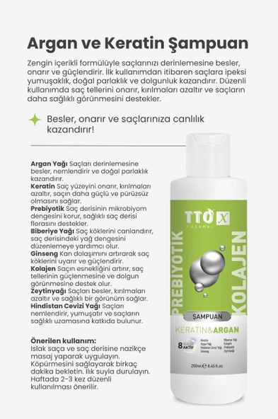 TTO-X Prebiyotik & Kolajen Keratin ve Argan 250ml  ( Cocamidopropyl,Butyrospermum,Niacinamide,) - 5