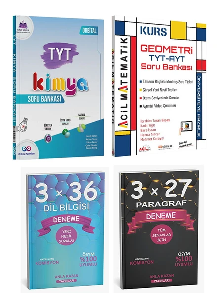 Anla Kazan 2026 TYT Orbital Kimya Soru + Acil Geometri KURS Soru + Paragraf Dil Bilgisi Deneme 4 lü - 2
