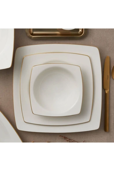 Caroline 54 Parça 12 Kişilik Kare Yemek Takımı Altın Yaldız 20 - 3