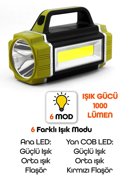 Solarlı El Feneri 6 MODLU Şarjlı Güneş Enerjili 31 COB LED Kamp Lambası Işığı Powerbank TYPE-C 8207 - 4