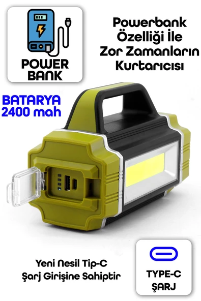 Solarlı El Feneri 6 MODLU Şarjlı Güneş Enerjili 31 COB LED Kamp Lambası Işığı Powerbank TYPE-C 8207 - 3