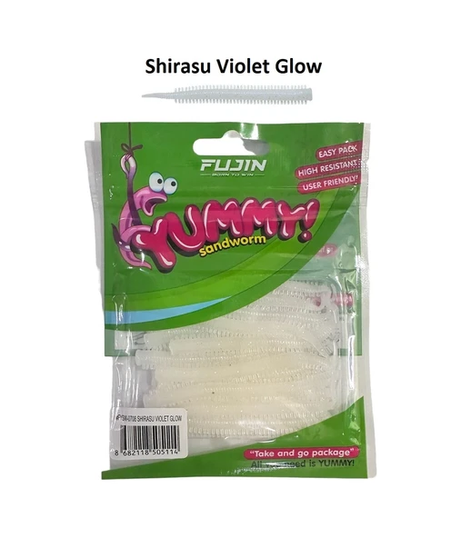 Fujin Yummy Sandworm 7cm Lrf Silikonu 20'li Shirasu Violet Glow Shirasu Violet