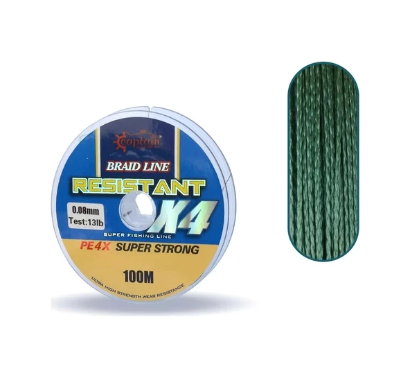 Captain Resistant PE 4 Kat İp Misina 100mt Yeşil 0.08 mm ürün görseli