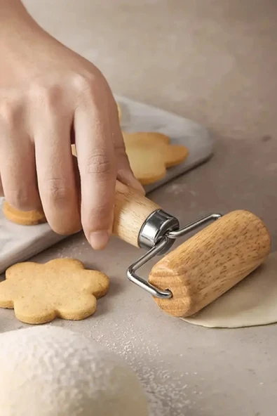 Ahşap Saplı Rulo Merdane, Oklava, Ahşap Spatula, Pürüzsüz Oklava Pizza Börek Açma - Resim 3