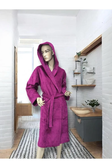 MYSOFTHOME Mysoft Home Kadife Kapüşonlu Bornoz - 4