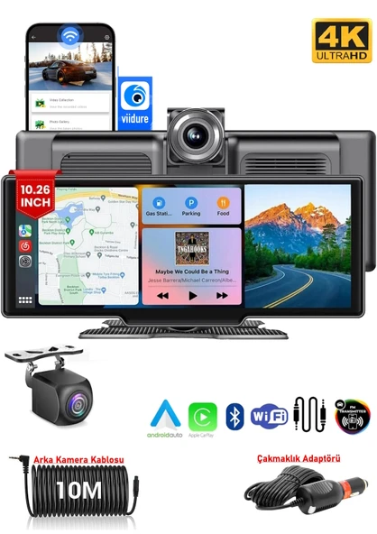 MPIA CP10  64GB Carplay Apple Android Uyumlu 10.2 İnç Büyük Ekran Tak Çalıştır 4K Ön/Arka Çift Kameralı Araç Ekranı
