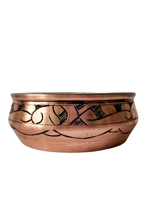 Gaziantep El Yapımı Dövme Bakır Kahvaltılık Çerezlik Oyma Nakışlı Kase 1 Adet