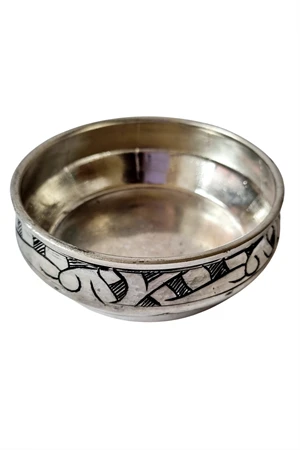 Gaziantep El Yapımı Dövme Bakır Kahvaltılık Çerezlik Gümüş Oyma Nakışlı Kase 1 Adet - 3