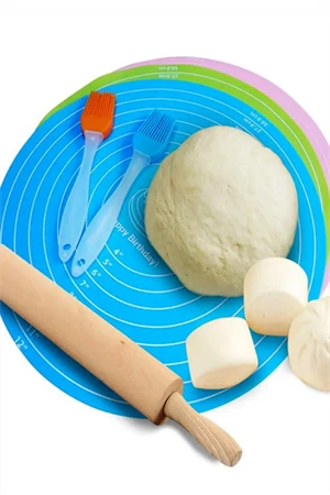 Yuvarlak Yapışmaz Premium Kalite Ölçülü Silikon Hamur Açma Matı 30cm /kek Pasta Pişirme Kağıdı İşlevli - 3