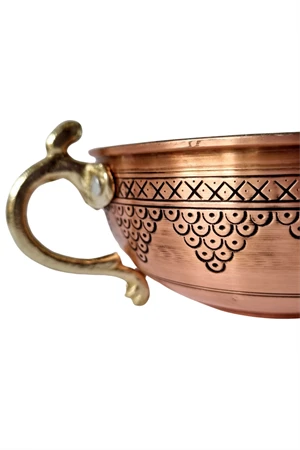 Gaziantep El İşçiliği Dövme Bakır Ayran Tası 12x12x6cm - 3
