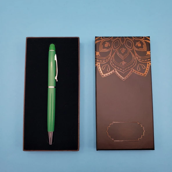 Periboia Mandala Desenli Kutulu Yeşil Touchpen Tükenmez Kalem
