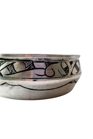 Gaziantep El Yapımı Dövme Bakır Kahvaltılık Çerezlik Gümüş Oyma Nakışlı Kase 1 Adet - 2