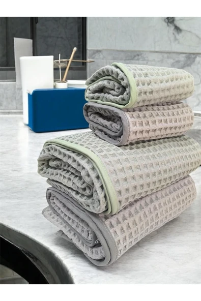 MYSOFTHOME 4'lü Waffle Banyo Havlu Seti - 8