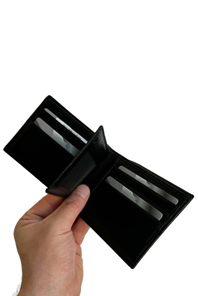 Siyah Hakiki Deri Çıkarılabilir İç Bölmeli Yatay Model Klasik Erkek Cüzdan - XD-3017 - Resim 5