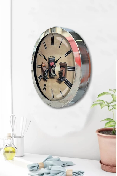 Kasva Concept 36 Cm Krom Metal Fotoğraf Makinası Duvar Saati - 2