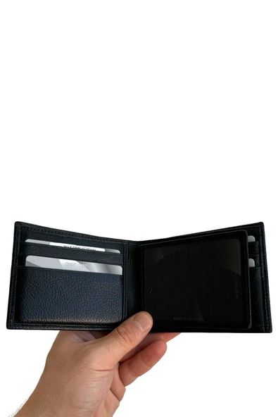 Siyah Hakiki Deri Çıkarılabilir İç Bölmeli Yatay Model Klasik Erkek Cüzdan - XD-3017 - Resim 4
