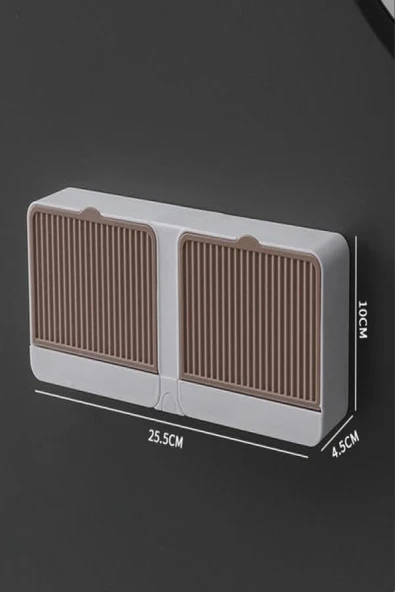 Çift Bölmeli Duvara Monte Sabunluk Organizer – Şık Güçlü Yapışkanlı 2 Bölmeli Banyo & Mutfak Beyaz - 2