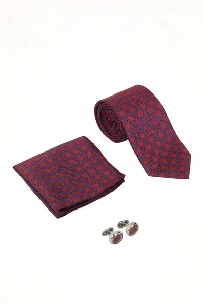 Brianze Bakır Desenli Kravat Mendil ve Kol Düğmesi Hediyelik Set - Resim 3