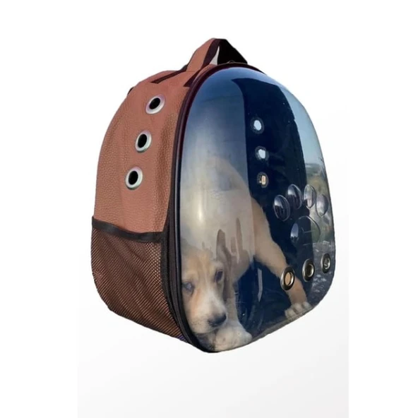 Periboia Deri Astronot Kedi Ve Köpek Taşıma Çantası Kahverengi