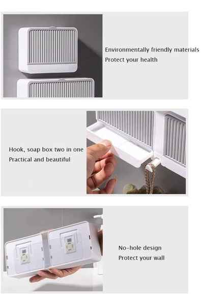 Çift Bölmeli Duvara Monte Sabunluk Organizer – Şık Güçlü Yapışkanlı 2 Bölmeli Banyo & Mutfak Beyaz - 4