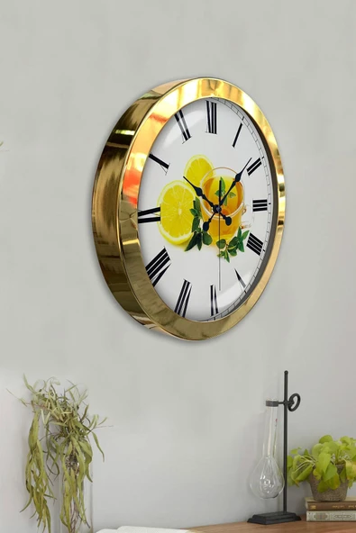 Kasva Concept Hediyelik 36 Cm Gold Metal Limonlu Çay Duvar Saati - 4