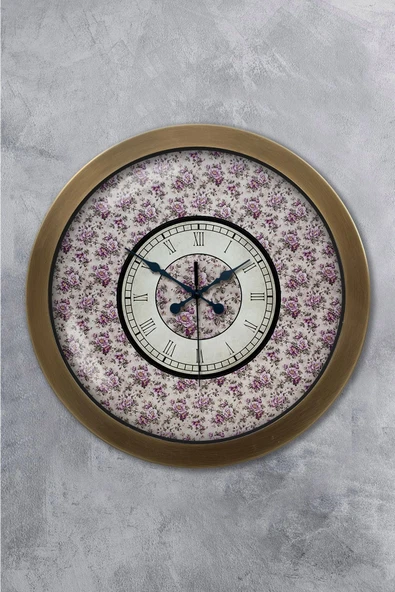 Kasva Concept 36 cm Eskitme Metal Mor Çiçek Duvar Saati