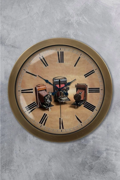 Kasva Concept Eskitme Metal Fotoğraf Makinası Duvar Saati 36 Cm
