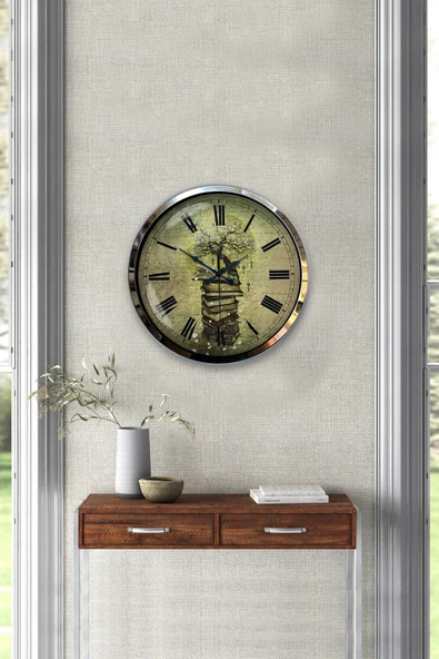 Kasva Concept Hediyelik 40 Cm Krom Metal Kitap Duvar Saati - 4