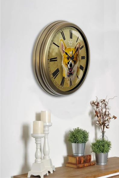 Kasva Concept Hediyelik 36 cm Eskitme Metal Kurt Duvar Saati