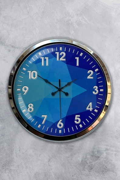 Kasva Concept 40 Cm Krom Metal Mavi Döşeme Duvar Saati