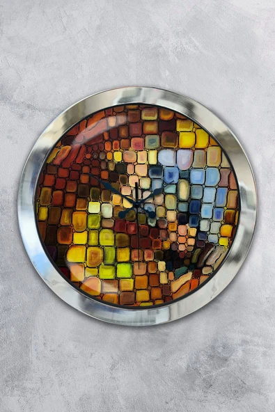 Kasva Concept Hediyelik 36 Cm Krom Metal Rengarenk Duvar Saati