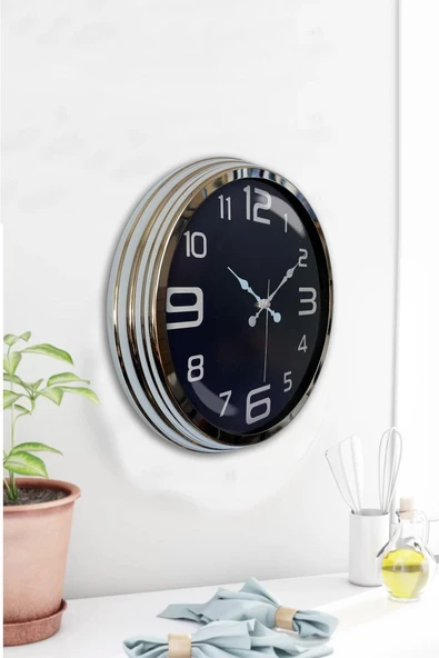Kasva Concept 40 Cm Krom Metal Siyah Klasik Duvar Saati