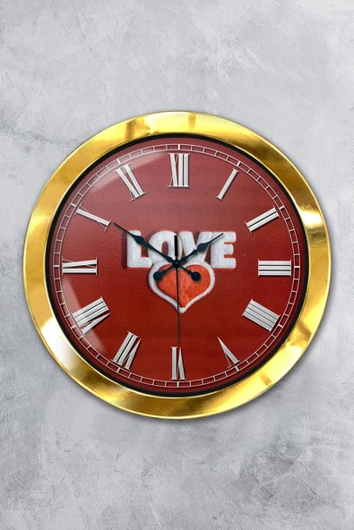 Kasva Concept Hediyelik 36 Cm Gold Metal Love Duvar Saati