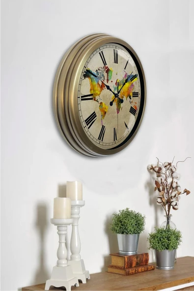 Kasva Concept 40 Cm Eskitme Metal Dünya Haritası Duvar Saati