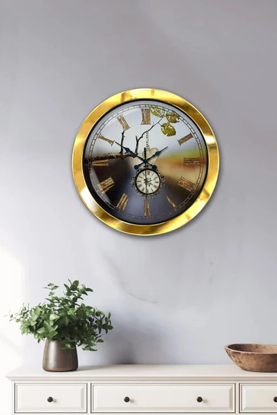 Kasva Concept Hediyelik 36 Cm Gold Metal Köstek Duvar Saati