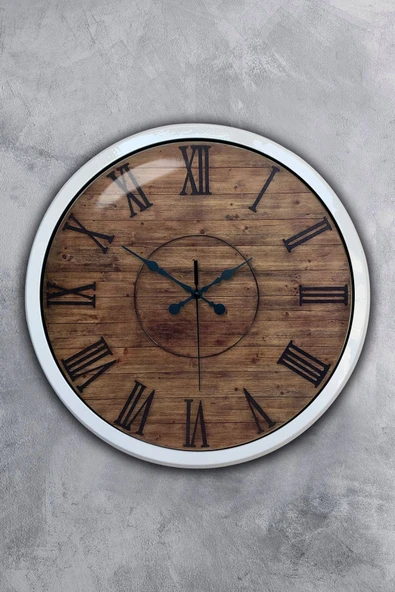 Kasva Concept 40 Cm Beyaz Metal Ahşap Görünümlü Duvar Saati