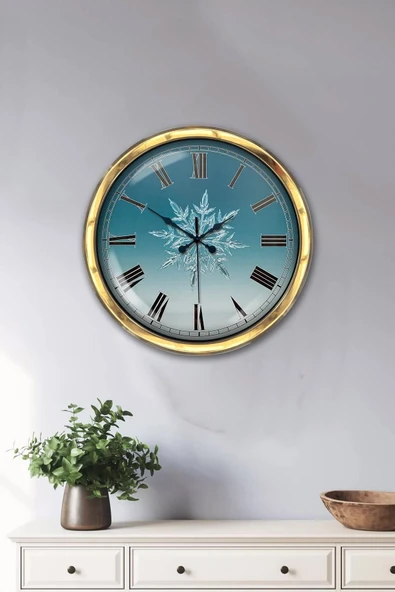 Kasva Concept Hediyelik 40 Cm Gold Metal Kar Tanesi Duvar Saati Clock