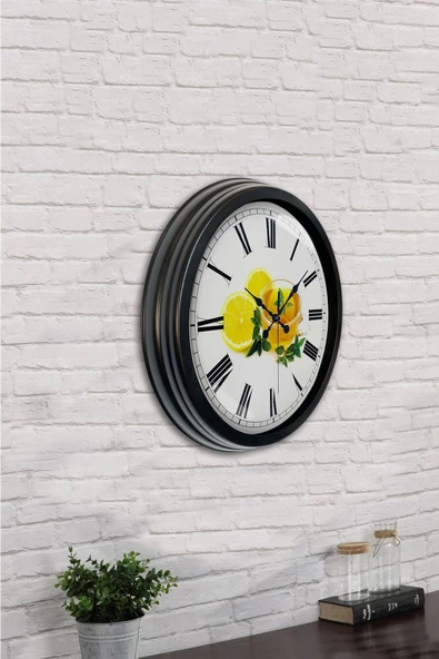 Kasva Concept 40 Cm Siyah Metal Limonlu Çay Duvar Saati - 2