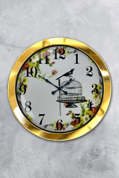 Kasva Concept Hediyelik 36 Cm Gold Metal Kuş Duvar Saati