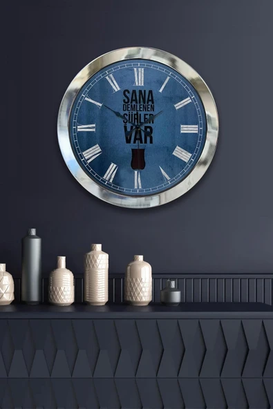 Kasva Concept Hediyelik 36 Cm Krom Metal Çay Duvar Saati