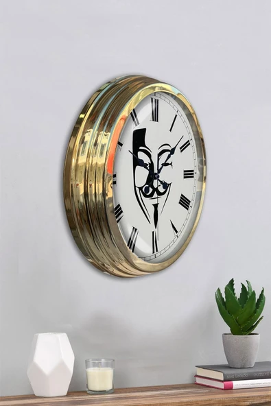 Kasva Concept Hediyelik 40 Cm Gold Metal Maske Duvar Saati - 3